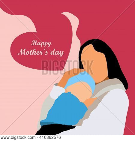 Happy Mother's Day. Mom Hugs Her Daughter. Mother Holds And Hug Child