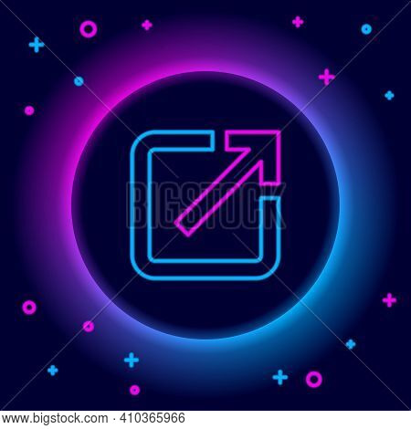 Glowing Neon Line Open In New Window Icon Isolated On Black Background. Open Another Tab Button Sign