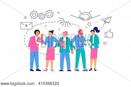 Join Our Team Concept With Group Of Cosmopolite People Working Together. Office Teamwork Or Coworkin