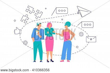 Join Our Team Concept With Group Of Cosmopolite People Working Together. Office Teamwork Or Coworkin
