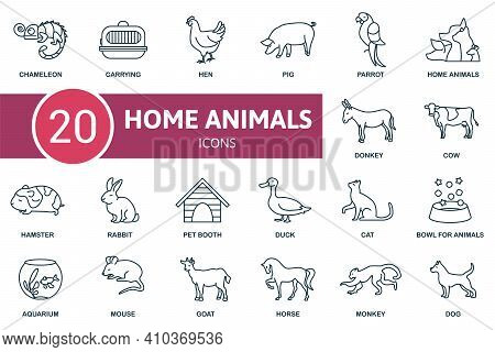 Domectic Animals Icon Set. Contains Editable Icons Domectic Animals Theme Such As Cat, Rabbit, Horse