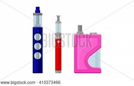 Electronic Cigarette As Electronic Device For Simulating Tobacco Smoking Vector Set