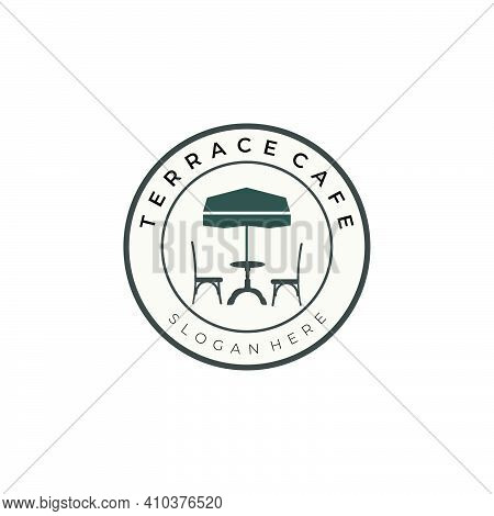 Terrace Cafe Emblem Vintage Color Logo Vector Illustration Template Design