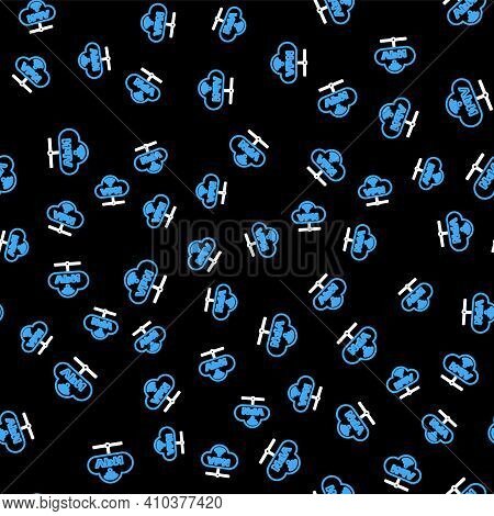 Line Vpn Network Cloud Connection Icon Isolated Seamless Pattern On Black Background. Social Technol