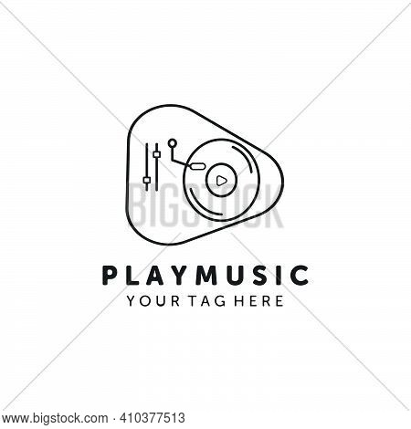 Play Music Line Art Logo Vector Illustration Template Design