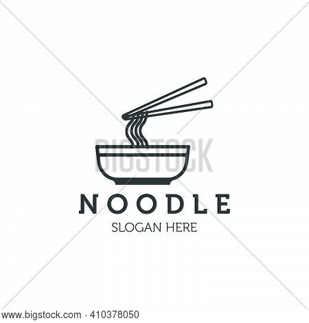 Noodle Indonesian Food Logo Line Art Illustration Vector Template Design