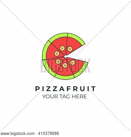 Pizza Fruit Color Line Art Logo Vector Illustration Template Design