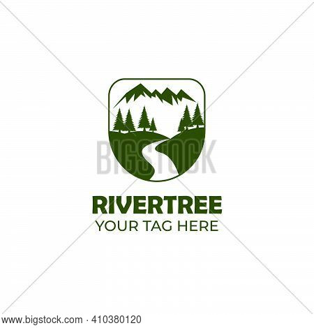 Mountain And River Logo Vector Illustration Design, Landscape Logo Design