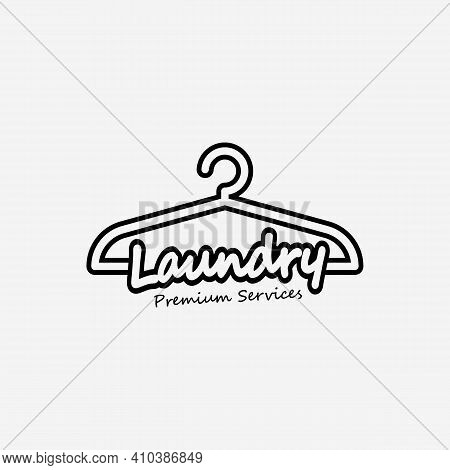 Hanger Laundry Line Art Logo Vector Design Illustration, Laundry Business, Minimalist Logo