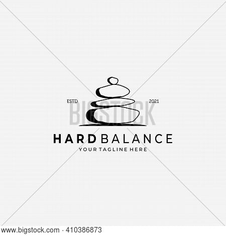 Hard Balance Stone Logo Vector Design Illustration Vintage, Line Art Stone, Simple Logo Spa, Healthy
