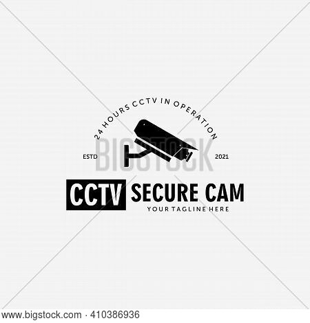 Cctv Secure Cam Logo Vector Design Vintage Illustration, Surveillance Protection, Cctv Guard