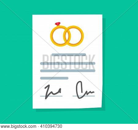Marriage Contract Or Prenuptial Agreement Legal Document Vector Flat Cartoon Icon, Prenup Wedding Ce