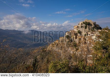 View Of Cervara Di Roma From Mountain Road In Italy