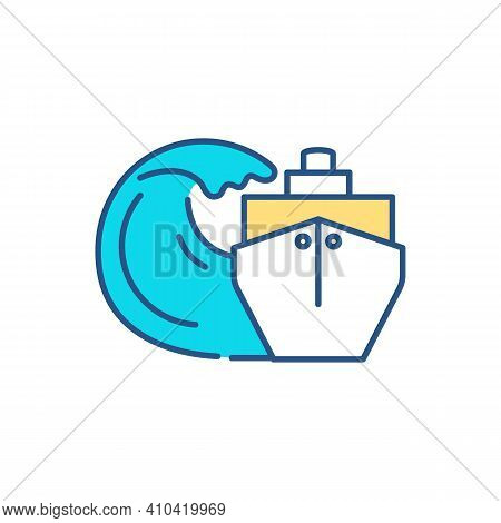 Hydrodynamic Loads Rgb Color Icon. Wave Loading On Offshore Structures. Measuring Ship-wave Interact