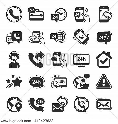 Processing Icons. Set Of Callback Or Feedback, Call Support And Chat Message Icons. 24 Hour Service,
