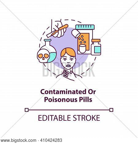 Contaminated Or Poisonous Pills Concept Icon. Online Pharmacy Idea Thin Line Illustration. Unregiste