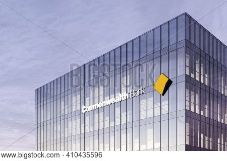Sydney, Australia. February 19, 2021. Editorial Use Only, 3d Cgi. Commonwealth Bank Signage Logo On 