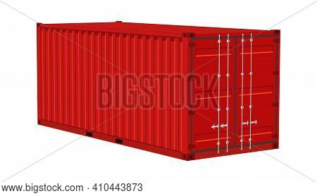 Red Cargo Container. Transportation Delivery Freight, Realistic Angle View Metal Distribution Box, I