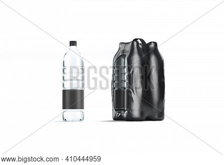 Blank Transparent Plastic Bottle With Black Pack Handle Mockup, Isolated, 3d Rendering. Empty Shrin 