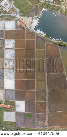 Aerial Overhead Drone Shot Of Salt Pans Near Ston In Ragusa Region Near Dubrovnik In Croatia Summer 