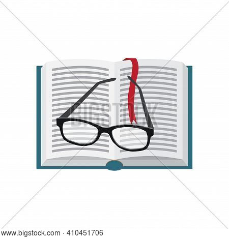 Glasses On The Open Book. Vector Illustration.