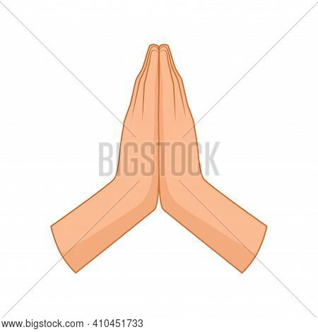 Hands Folded In Prayer. Flat Vector Illustration.