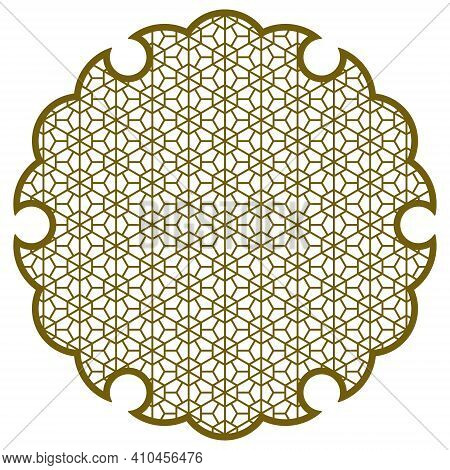 Yukiwa Snowflake With Pattern In Japanese Style Of Kumiko Zaiku. Design Element For Laser Cutting .