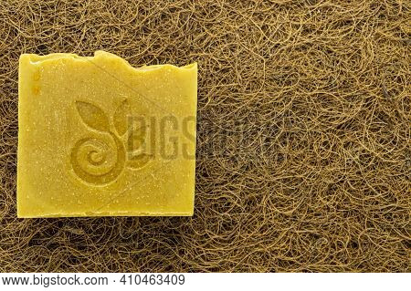 Soap On The Background Of Coconut Fiber Close-up