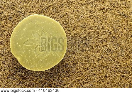 Soap On The Background Of Coconut Fiber Close-up