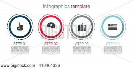 Set Number 1 One Fan Hand Glove, Military Helmet, City Landscape And American Flag. Business Infogra
