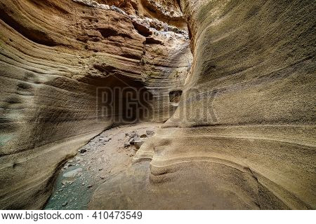 Canyon Eroded By Water And Wind On The Canary Island Of Gran Canaria Called Barranco De Las Vacas, W