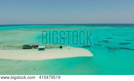 Tropical Island With Beautiful Beach, Palm Trees And Turquoise Water View From Above. Onok Island, B