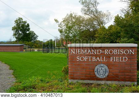 ITHACA, NEW YORK - SEPT 26, 2018: Niemand-Robison Softball Field sign on Cornell University Campus.
