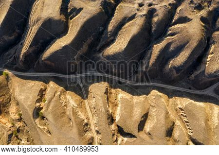 Aerial view on famous in Ukraine Kherson Grand Canyon or Kherson mountains or Stanislav Hills near Stanislav village