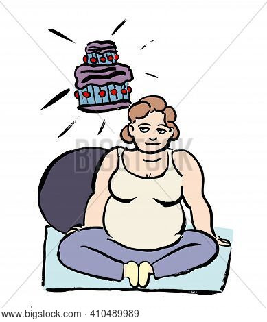 Fat Woman And Sweets.
Fat Woman Does Gym At Home But She Always Thinks About Cakes.