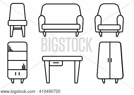 Icon Set Of Furniture Vector Black Line For Web
