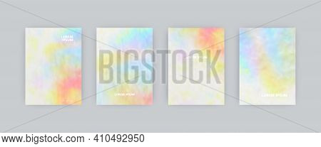 Set Of Vector Cover Templates. Soft Colors Splash Hand Painted Psychedelic Tie Dye Blurred Backgroun