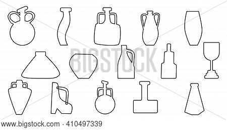 Outline Vases Icons Set Isolated Vector Illustration