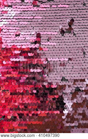 Sequins Macro Background.pink, Burgundy And Purple Sequins Background. Shiny Bright Surface With Seq