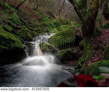 Forest River With Waterfall In Wicklow Moutains, Ireand.