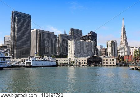 San Francisco, California. City Skyline Seen From The Port. San Francisco Skyline.