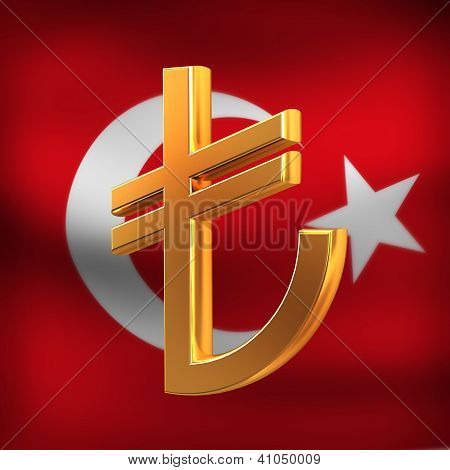 Lira turca en el fondo de la bandera