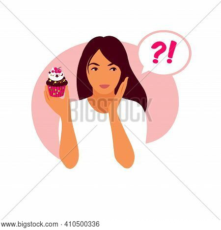 Nutrition Concept. Woman Choosing Between Healthy Meal And Unhealthy Food. Vector Illustration. Flat