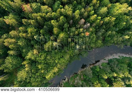 The Loire River close to its source crossing the Cevennes, France, Occitania
