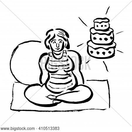 Fat Woman And Sweets.
Fat Woman Does Gym At Home But She Always Thinks About Cakes.