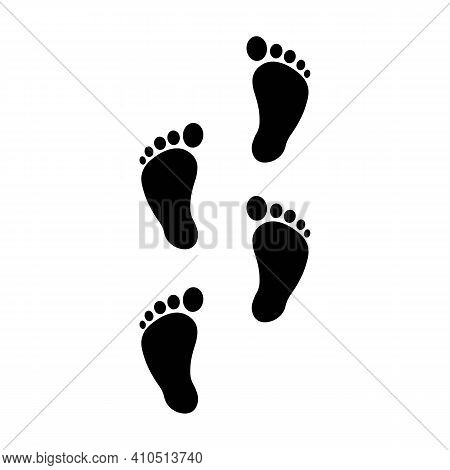 Many Footprints Silhouette Sign, Footsteps Flat Icon Or Logo In Modern Line Style. High Quality Blac