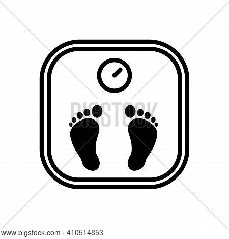 Bathroom Floor Weight With Foot Scales Linear Icon In Modern Style. Isolated Outline Drawing On Whit