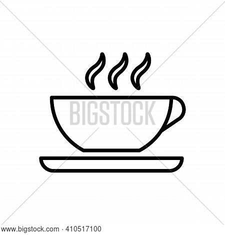 Coffee Or Tea Drink Line Icon In Black. Hot Cup Sign. Fresh Beverage Outline Isolated On White Backg