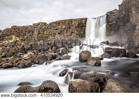 Bulb Exosure Of Oxararfoss In Thingvellir National Park, Iceland