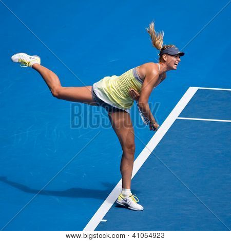 MELBOURNE - 14. ledna: Maria Sharapova Ruska v jejím prvním kole vyhrát nad Olga Puchkova nebo Russi